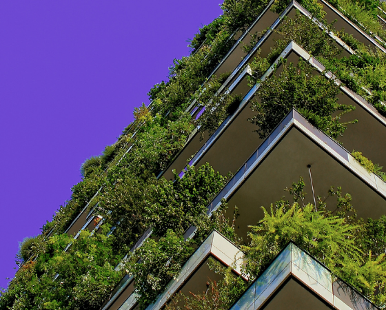 Edifcio alto con muchas plantas y sostenible
